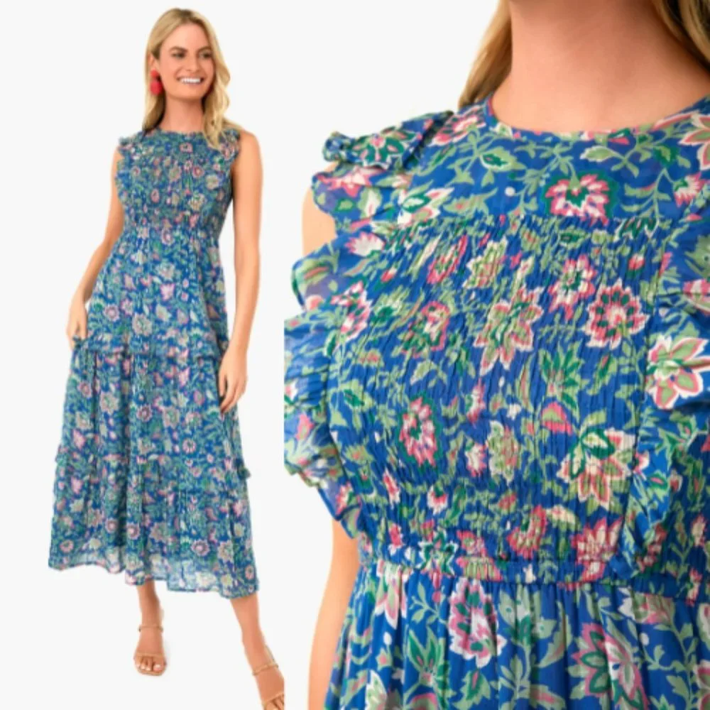 New! Banjanan Iris Dress In Poppy Mallow Surf blue NWT 30637